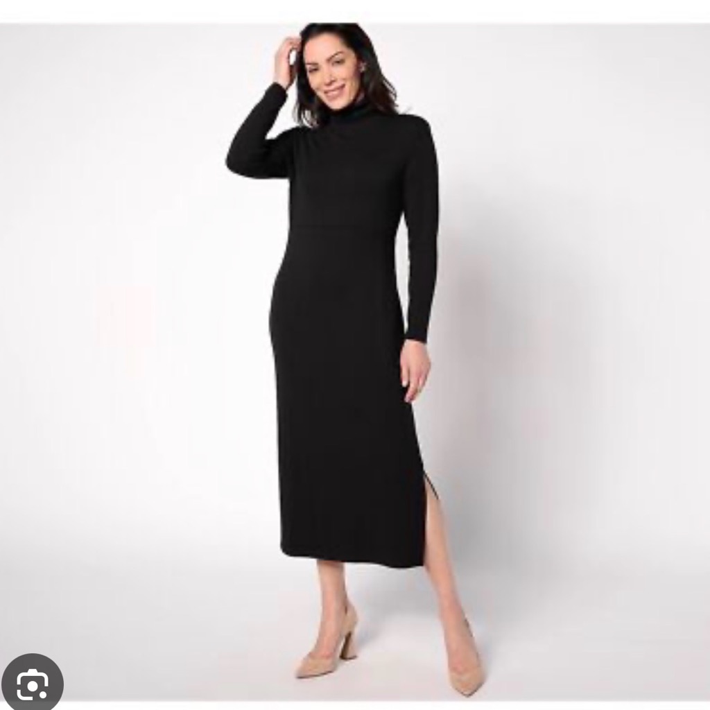Women With Control Long Sleeve Black Maxi Dress With Tummy Control